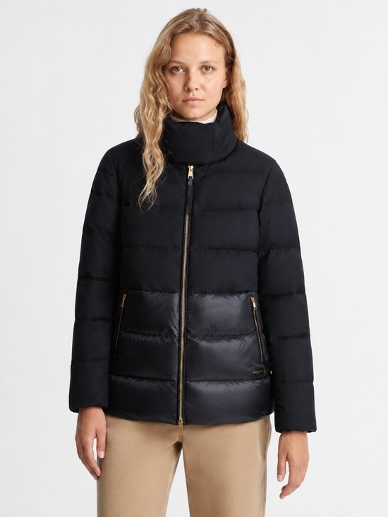 Woolrich Jackets & Blazers - Woolrich Luxe Black Down Puffer Jacket Gold Zip Funnel Neck Duck Down Coat | M
